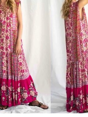 Free People Floral Maxi Dress in Fuchsia and Pink